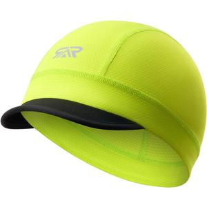 Skull Cap with Sun Visor - Moisture-Wicking Beanie for Cycling, Hiking - Cooling Short Under Helmet Liner for Men & Women (Green, L)