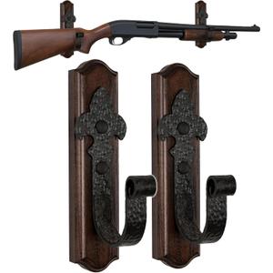 TESLYAR Gun Rack for Wall  Horizontal Gun Wall Mount with Metal Hooks  Rifle Rack Wall Mount  Shotgun Wall Mount  Wood Gun Holder for Wall Display  Stylish Indoor Gun Racks