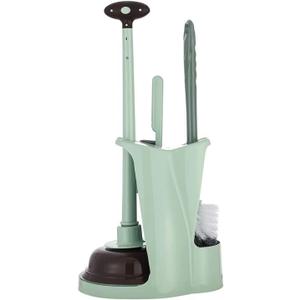 Cq Acrylic Toilet Brush and Plunger Set,Green 3 in 1 Bathroom Scrubber Plunger and Angled Toilet Bowl Brush & Scrubber Combo with Holder and Rim Cleaner for Camper,Rv,Apartment,New Home,Set of 1