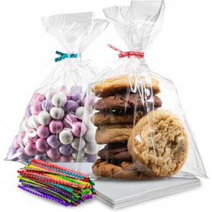 Prestee 200 Pack Clear Cellophane Bags for Favors - Transparent Goodie Bags for Birthday Party, 6x10 Inch Clear Bag with 4-Inch Twist Ties - Candy, Treat, Cookie Bag for Gift Giving
