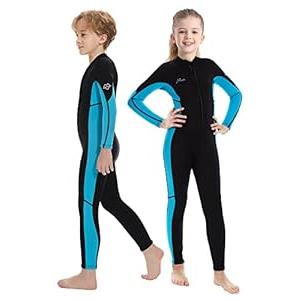 Hevto Wetsuits Kids and Youth 3mm Neoprene Full Suits Surfing Swimming Diving Keep Warm Front Zip for Water Sports (K04-Blue, 10)