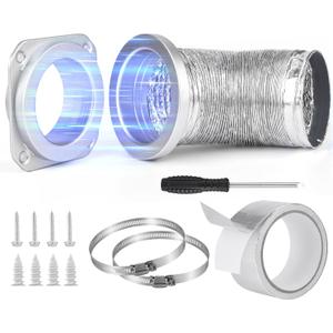 Magnetic Dryer Vent Connector Kit,Coupling DV180 Aluminum Dryer Vent Hose Quick Connector Includes 4"x3ft Duct with Self-Aligning Magnet & Airtight Seal,1 Foil Tape,1 Screwdriver,2 Key Hose Clamps