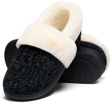 Evshine Women's Fuzzy Memory Foam Slippers, Closed Back Knit Bedroom Slippers, Slip-On Warm House Shoes for Indoor & Outdoor Comfort, Size 36-37