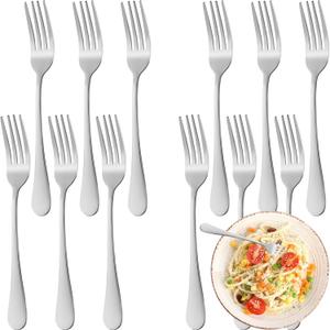 12 Piece Dinner Forks Set, Food-Grade Stainless Steel Forks Silverware, Cutlery Fork, Salad Fork, Metal Forks for Home, Kitchen or Restaurant, Mirror Polished, Dishwasher Safe - 7.3 Inch