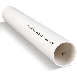 Pangda 6 x 4' PVC Pipe Schedule 40 Heavy Duty Plastic Plumbing Pipe Cut to Custom Lengths High Flow Impact Resistant Tube for Irrigation Pool Spa Water Supply Drainage, White