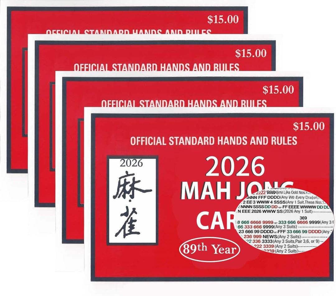 Mahjong Cards 2026 Official Revision – Large Print, Easy to Read Mahjong Card for Enthusiasts (Red Theme - 4PCS)