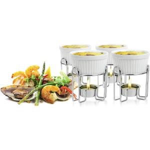 Artestia Butter Warmers Set, 4-Piece Ceramic Butter Warmer with Tea Light Candles, Crab Boil Party Supplies - Dishwasher, Microwave, Oven Safe (White)