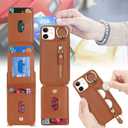 for iPhone 12 Mini Case with Card Holder for Women, for iPhone 12 Mini Phone Case Wallet with Strap Credit Card Slots Crossbody with Kickstand Zipper Case - Brown