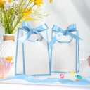 AmazingSpark 50 Pcs White Blue Mini Gift Bags Bulk 6.3 x 3.9 x 2.8 Inch Party Favors Elegant Small Gift Bags with Handles and Ribbon Bows for Wedding Birthday Bridal Baby Shower Party Favors