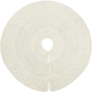 Christmas Tree Skirt, 36 Inches Knitted Christmas Tree Skirt, Chunky Cable Knit Thick Rustic Christmas Tree Decorations, Christmas Decor Xmas Holiday Home Party Decorations (White)