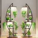 Plant Stand Indoor with Grow Lights, 6 Tiered Tall Plant Shelf, 63" Metal Plant Stand for Indoor Plants Multiple, Half-Moon Plant Rack Display Shelf, 2 Pcs Plant Holder for Living Room, Patio