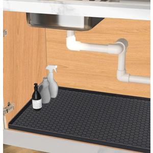 Under Sink Mat 37 x 22 for Kitchen Waterproof, Silicone Under Kitchen Bathroom Sink Liner Mat, Easy to Clean Cabinet Mat Organizers and Storage, Black