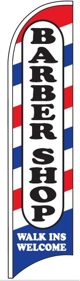 4 Less Co BARBER SHOP WALK INS WELCOME Windless Swooper Flag Feather Banner Sign 2.5x11.5 Ft Tall (Flag Only, Pole And Spike NOT Included) wb