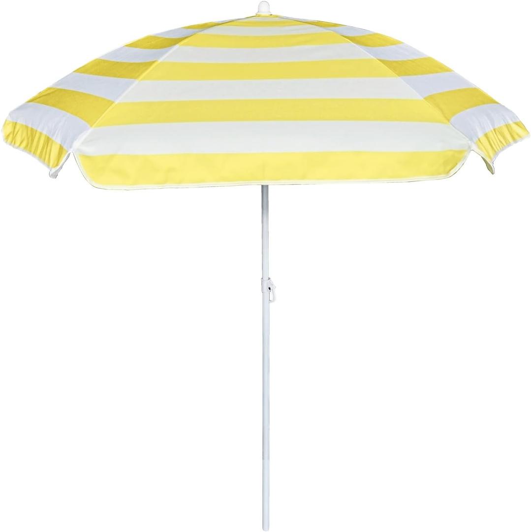AMMSUN 5ft Seaside Umbrella for Sand Box and Water Table - Kids Durable Umbrellas for children Beach Camping Garden Outdoor Play Shade (5ft Yellow White)