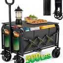 500LBS Collapsible Folding Wagon Carts with Table - 230L Large Foldable Collapsible Portable Wagon Cart with Breaks, Heavy Duty & All-Terrain Swivel Wheels for Camping Shopping Garden & Fish
