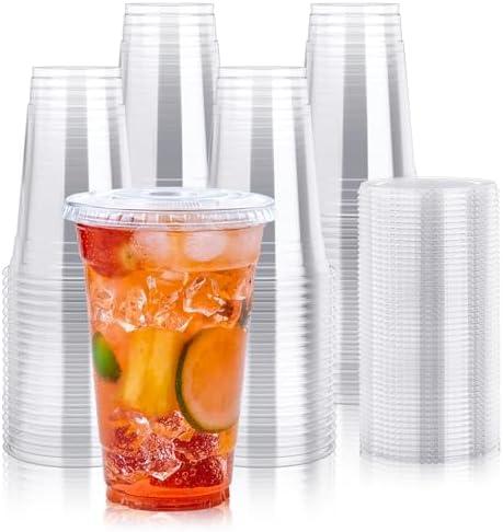 Lilymicky 60 Sets 24 oz Clear Plastic Cups With Flat Lids, 24 Ounce Disposable Drinking Cups With Lids for Ice Coffee, Smoothie, Slurpee, or Any Cold Drinks