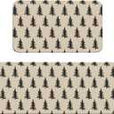Black Cream Christmas Kitchen Mats Set of 2 Xmas Tree Print Winter Holiday Kitchen Rugs for Floor Home Decor Low-Profile Mats,17x29 and 17x47 Inch