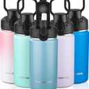 Insulated water bottle with Lid,14oz Stainless Steel Water Bottle for Boys,Girls,Double Wall Vacuum Wide Mouth Insulated Water Flask for School,Travel,BPA-free and Leak-proof14oz,Purple Navy blue