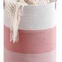 CLHMILY&Z 100L Laundry Basket Round Storage Rope Basket - 18.1x24 Inches - Pink Hamper in Bedreoom and Cute Storage Bin for Blankets, Toys, and Nursery Essentials