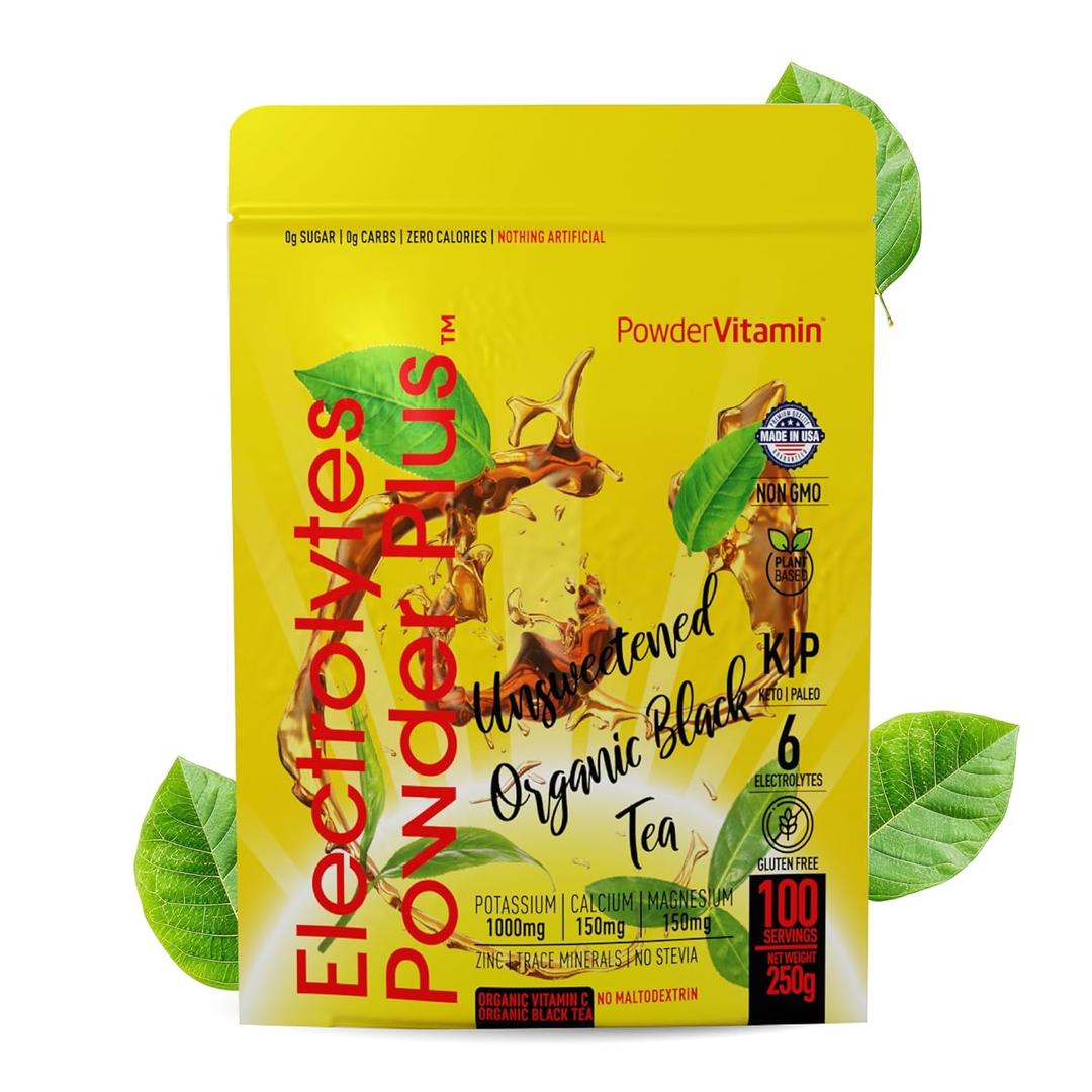 PowderVitamin Electrolytes Powder Plus (100 Servings) Unsweetened Black Tea Electrolyte Powder Keto,SugarFree,Pink Himalayan Salt,1000mgPotassium,150mgCalcium,150mgMagnesium,Hydration Powder NO STEVIA