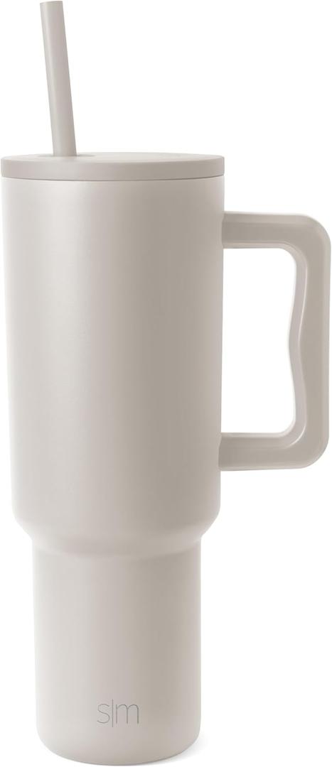 Simple Modern 40 oz Trek Tumbler with Handle and Straw Lid | Cup Holder Friendly Insulated Stainless Steel Travel Mug | Almond Birch