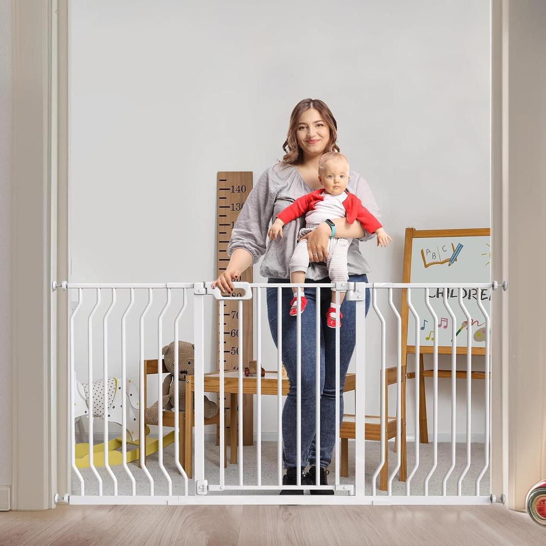 Mom's Choice GROWNSY Baby Gate, 57"-62" Auto-Close Dog Gate for Stairs & Doorways, Pressure-Mounted Easy Install Baby Gate - No Drill, Walk Through, Safe & Durable
