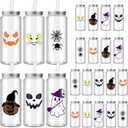 24 Pcs Halloween Plastic Cups with Lids and Straws, Reusable Cups 13.5 oz Plastic Tumbler for Halloween Party Favor(Simple Style)
