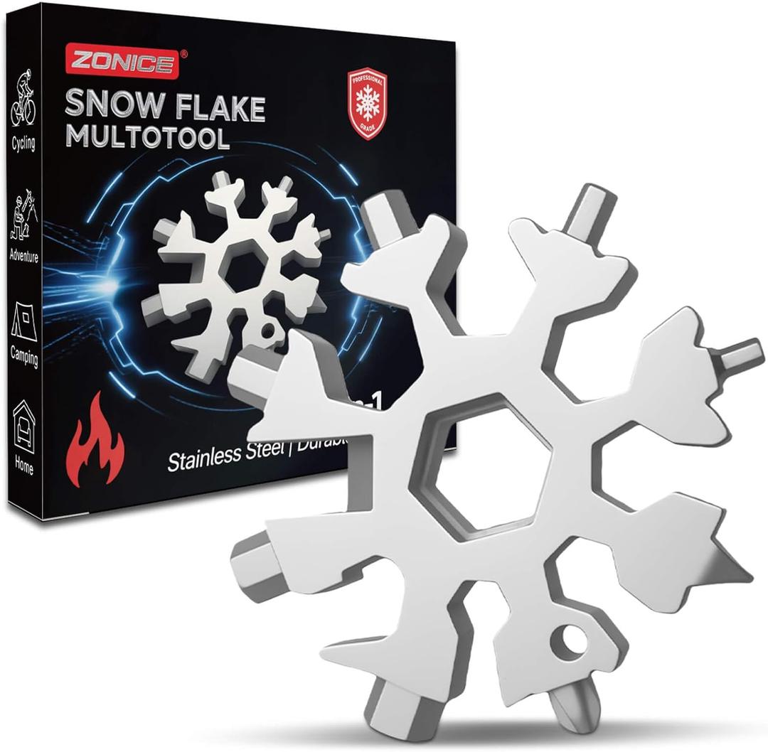 18-in-1 Snowflake Multi Tool  Stainless Steel with Bottle Opener & Wrench,Compact EDC Tool for Camping,Fishing,Hiking, Stocking Stuffers,Gifts for Men,Dad,Husband (Silver)