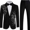 Mens Suits Slim Fit 2 Piece Formal Tuxedo Suits Blazer Pants with Bow Tie for Wedding Prom (Black, M)