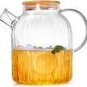 Peohud Glass Teapot Stovetop Safe 60 Oz, Glass Pitcher with Bamboo Lid, Borosilicate Clear Tea Kettle with Removable Filter Spout, Teapot for Loose Leaf and Blooming Tea