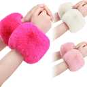 SATINIOR 3 Pairs Faux Fur Short Wrist Cuff Winter Fuzzy Wrist Cuff Warmers for Women Girls Favors (White,pink,rose Red)