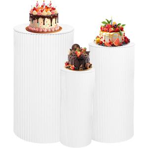 HAISIWLKJ 3PCS Round Pedestal Stands for Parties, Large White Metal Round Plinths Dessert Table Cube Display Pillars for Birthday Wedding Bridal Party Decorations