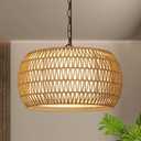 Rattan Farmhouse Chandelier Light Fixtures, 5-Lights Boho Large Pendant Light,Hand Woven Chandeliers for Dining Room with Fabric Shade,Rustic Chandeliers Hanging Light Fixtures for Kitchen Island (Brown)