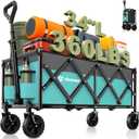 Hikemoon 34'' Extra Long Collapsible Wagons Carts Foldable, 360LBS Heavy Duty Folding Beach Wagon Cart with Wheels, Portable Utility Outdoor Wagon for Grocery, Shopping, Garden, Sports, Turquoise
