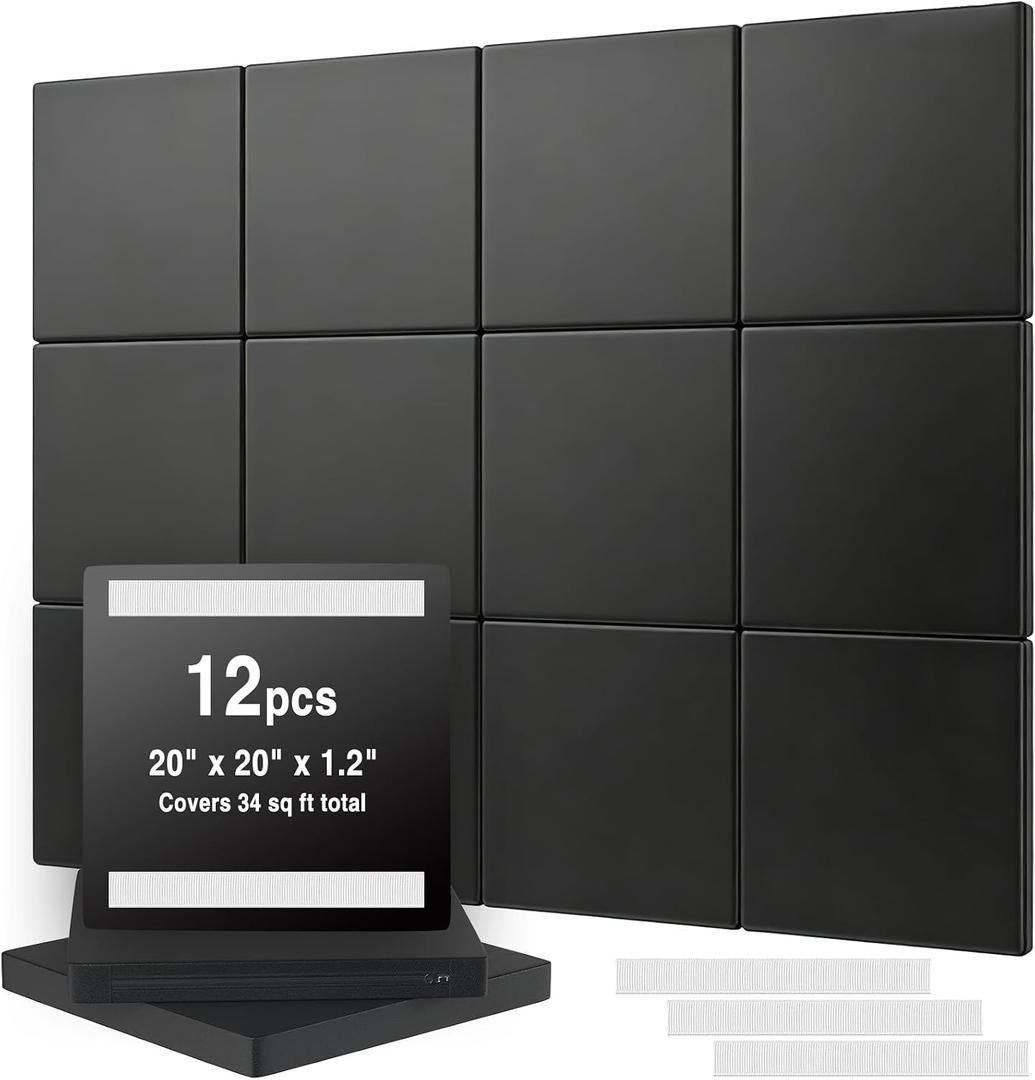 12 Pack Golf Wall Padding, 20" x 20" x 1.2", Indoor Golf Simulator Padding Panels, High Density Foam and PU Surface, for Impact Protection, Noise Reduction, Ideal for Gym, Garage, Playroom, 60 Straps