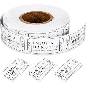 1000 Pcs White Drink Tickets Roll Single Raffle Tickets Party Ticket 2" x 1" for Events Wedding Parties Class Reward Fundraiser Prizes, 1 Roll