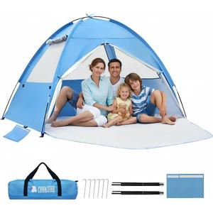 COVACURE 2026 New Upgraded Beach Tent Sun Shelter for 3-4 Person - UPF 50+ UV Protection Beach Shade, Waterproof & Lightweight, Easy Setup Portable Sun Canopy for Camping, Fishing, Beach(Blue)