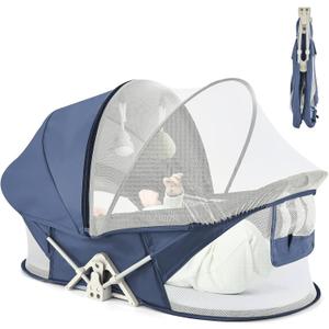 ISELECTOR Portable Baby Bassinet Travel Baby Bed, Baby Cribs Travel Pod for Outdoors Baby Lounger Infant Travel Bed with Mosquito Net and Sunshade Canopy, Lightweight Washable