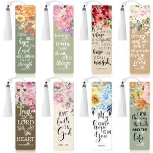 8 Pieces Christian Bible Verse Diamond Art Bookmarks 5d Christian Beaded Bookmark Acrylic Tassel Bookmark for DIY Making Beginners Kids Adults Arts Craft Supplies (Floral Christian)