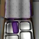 Stainless Steel Bento Box for Kids Adults with Silicone Container, Leak Proof 4 Compartments Metal Lunch Box, Removable Silicone Seal & Clear Lid Food Container for School Office, BPA-Free(Purple)