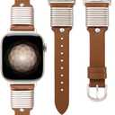Wearlizer Leather Band Compatible with Apple Watch Bands Women 38/40/41/42/44/45/46/49mm, Slim Dressy Fancy Designer Strap with Metal Ring Loops for iWatch Series 11 10 9 8 7 6 5 4 3 SE/Ultra 3 2 1