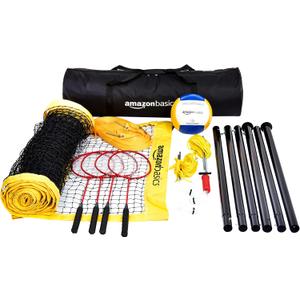 Amazon Basics Portable Outdoor Volleyball and Badminton Combo Set with Sturdy Poles and Storage Bag