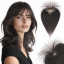 Hairro Clip In Bangs Wispy Hair Toppers For Women Remy Human Hair Short Thin Topper Hairpieces 3D Cover Clip On Fake Air Bang 11 Inches 14.5g #1B Natural Black