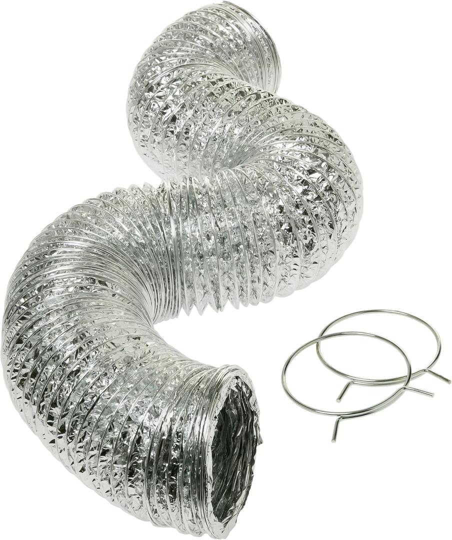 GE Flexible 4-Ply Aluminum Clothes Dryer Vent Duct 4 inch 8 feet with Clamps, UL Approved, OEM, PM8X73