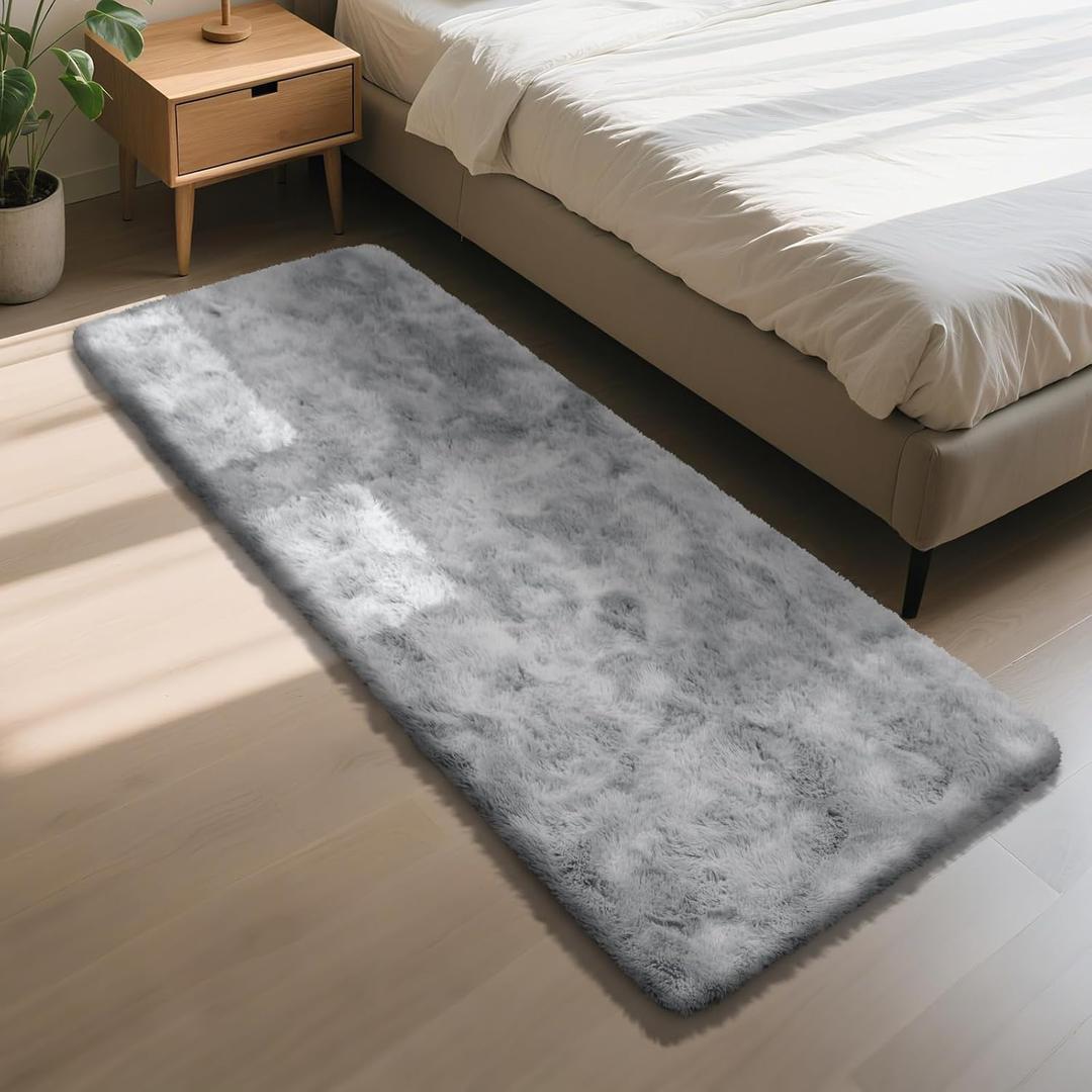 Soft Runner Rugs for Bedroom, Mottling Grey 2x6 Area Rugs Fluffy Rug Shag Area Rug Carpet, Bedside Rug for Living Room Bedroom Kids Room Home Decor