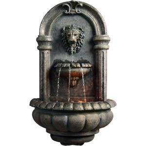 Teamson Home 32.1 in. Wall-Mounted Lion Head Stone LED Outdoor Water Fountain for Gardens, Landscaping, Patios, Balconies, Lawns to Create a Calming Oasis in Outdoor Living Spaces, Antique Bronze