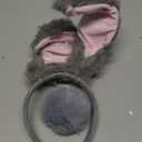 Furry Bunny Ears Headband with Tail Pom Pom Costume rabbit headbands tails Christmas Halloween Costume Adult Party (Gray)