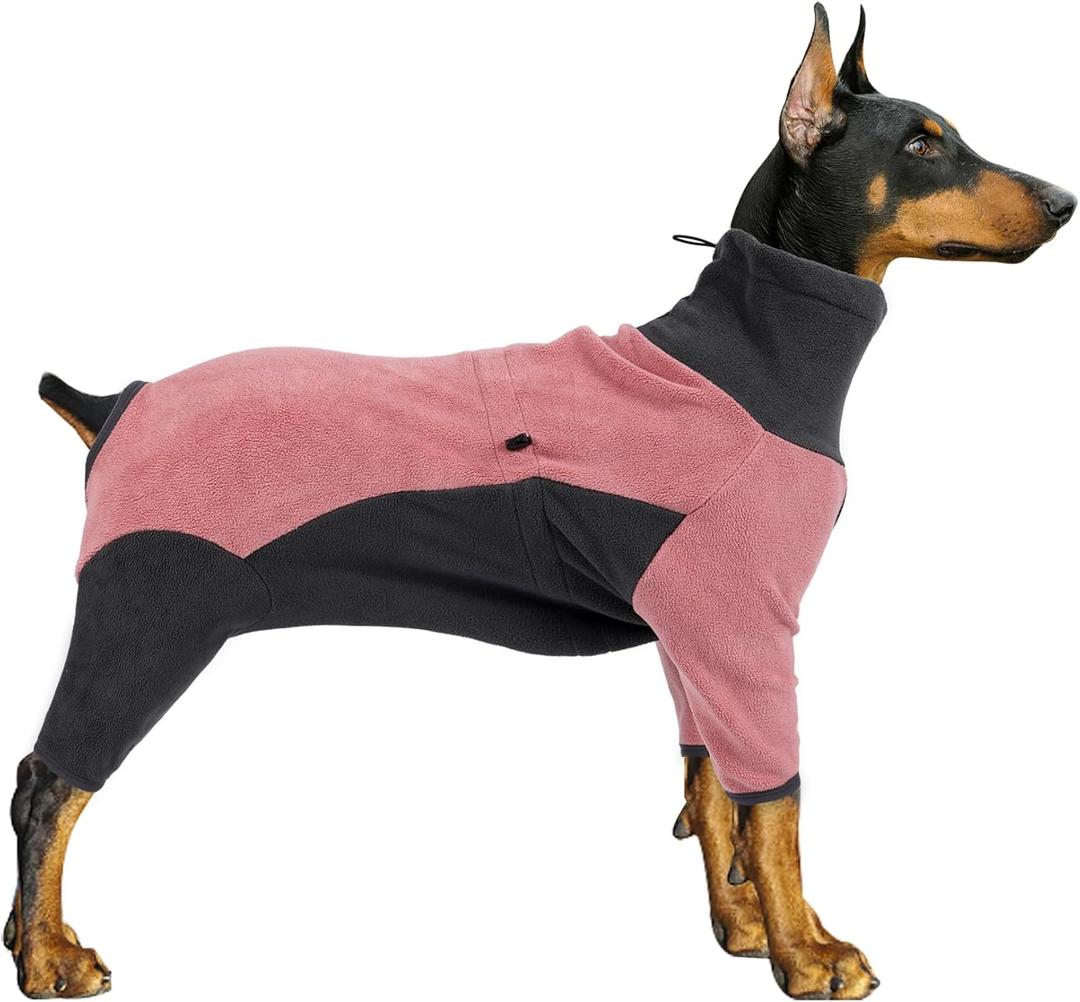 Dog Winter Coat, Warm Fleece Jacket, Windproof Pullover Bodysuit, Fullbody Pajamas Onesie, Cold Weather Clothes for Medium Large Dog (Small, Pink)