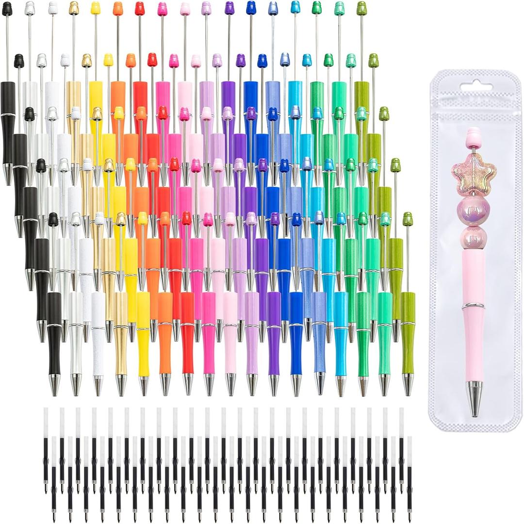 210 Pieces DIY Beadable Pen Bulk Kit 70PCS Ballpoint Pen with Refills & Bags Beads Pens Supplies, Beaded Pens for DIY Crafting (Beads Not Included) Office Supplies (Colorful)