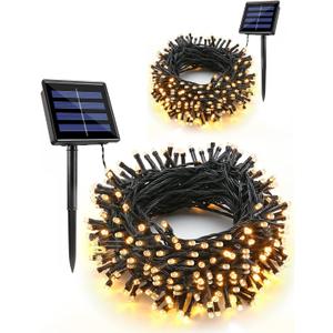 Flacchi Christmas Lights Solar 2 Pack Total 144ft 400 LED 8 Modes Outdoor String Lights Waterproof Solar Fairy Lights for Garden, Patio, Fence, Balcony,Backyard, Outdoors (Warm White)